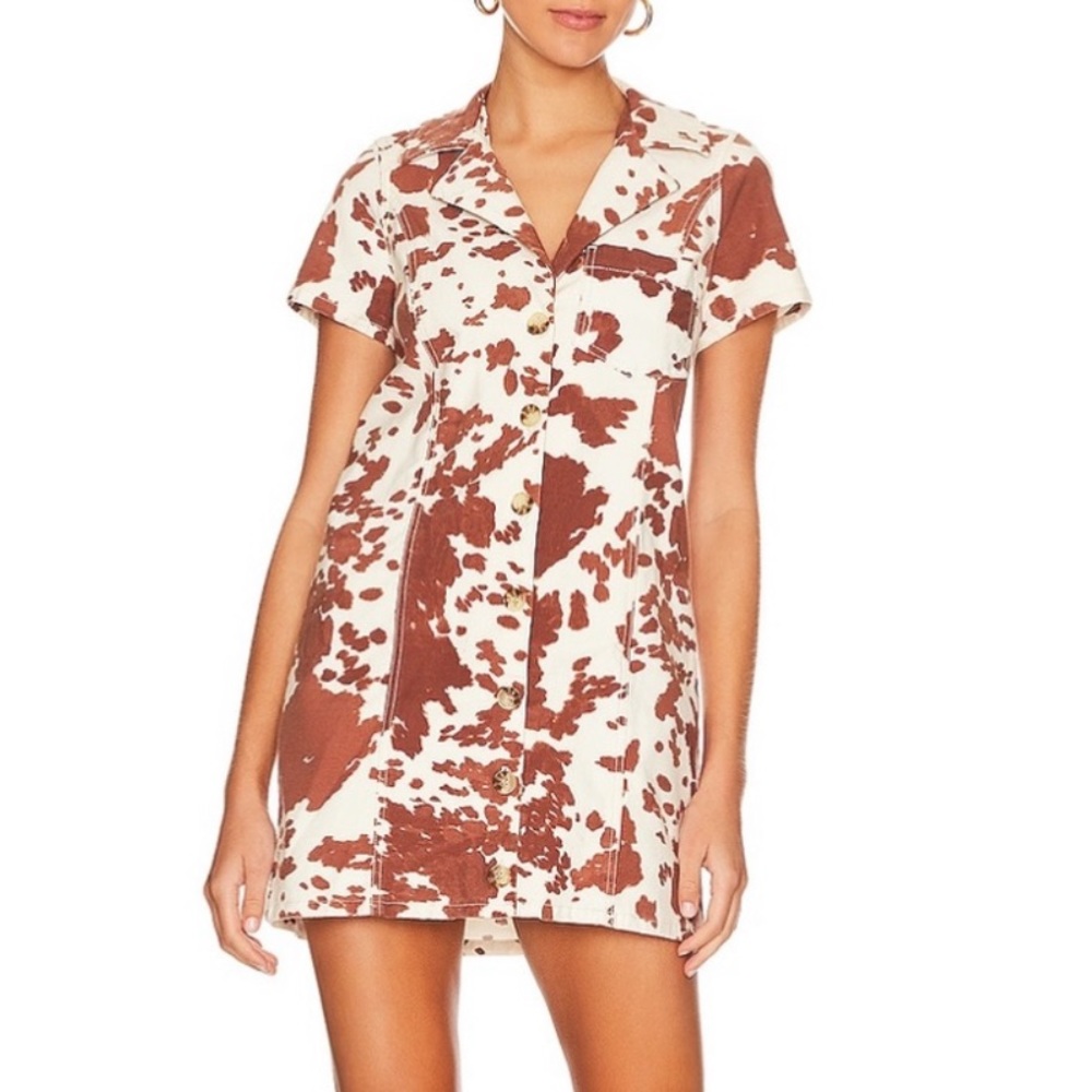 Show Me Your MuMu Colombia Collared Dress Cow Print Size 2XX